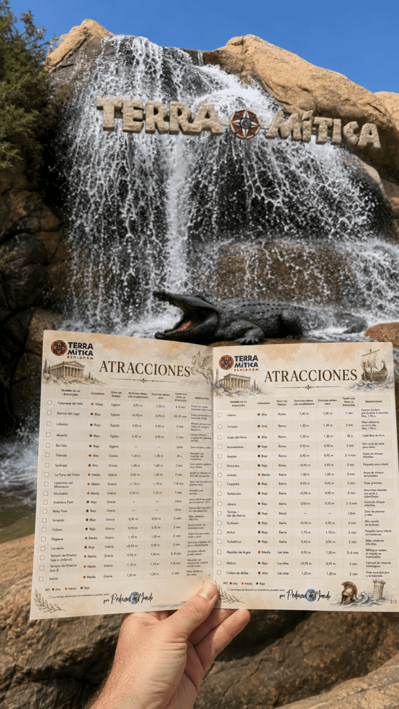 Todas las atracciones de Terra Mítica: alturas, intensidad y duración